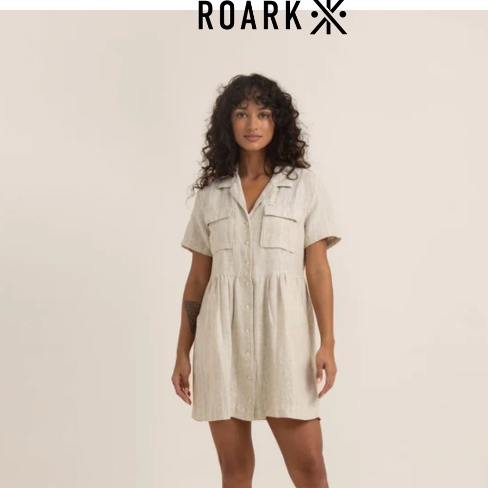 Roark Cream Button-Front Mini Shirt Dress